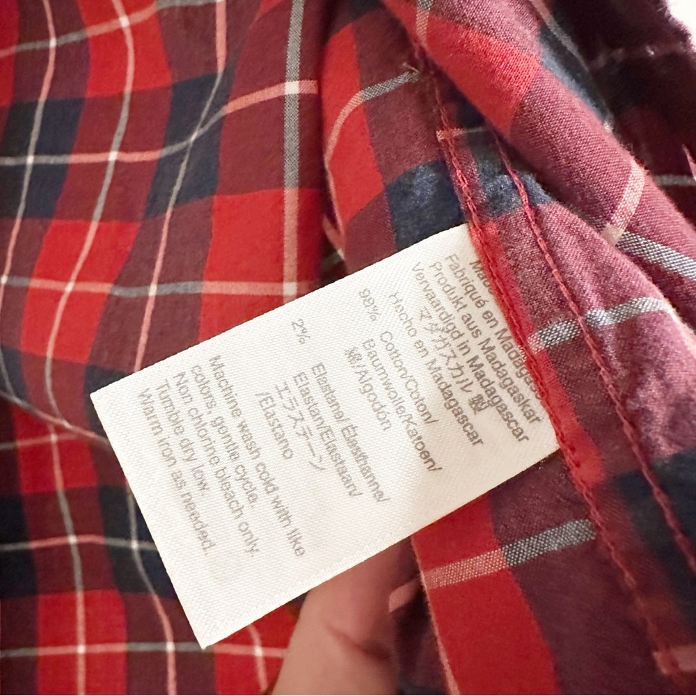 J. Crew Mercantile Men's Flex Plaid Button Down Shirt M Red Blue Stretch - Picture 4 of 6